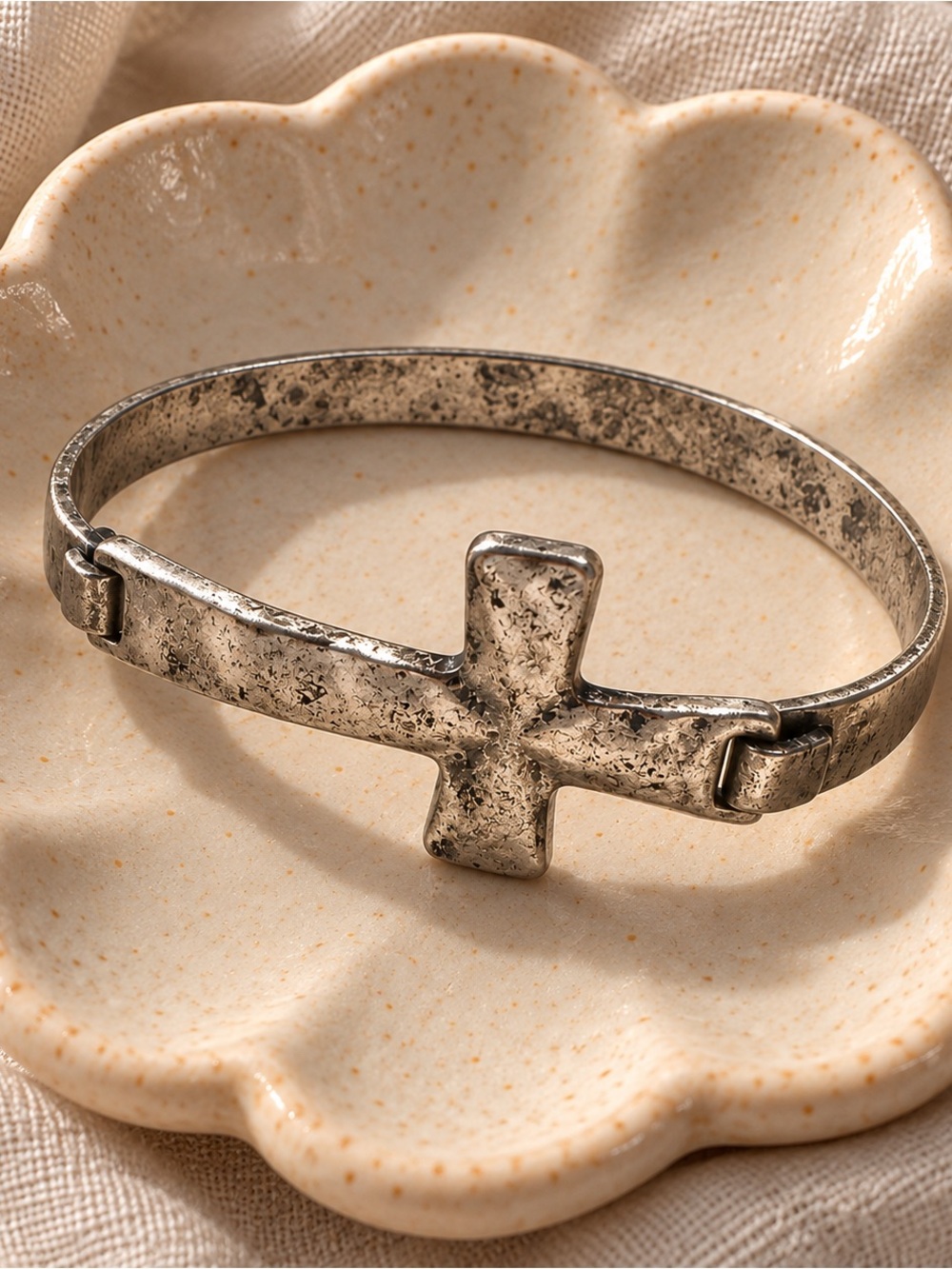Silver-Tone Cross Cuff Bracelet - Women Accessories